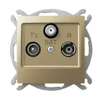 Gniazdo antenowe RTV-SAT przelotowe Ospel Impresja GPA-YSP/m/28 w kolorze złotego metaliku, z wejściami TV, SAT i R.