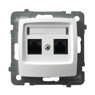 Gniazdo komputerowe podwójne RJ45, kat.5e Biały Karo Ospel GPK-2S/K/m/00 z dwoma portami.