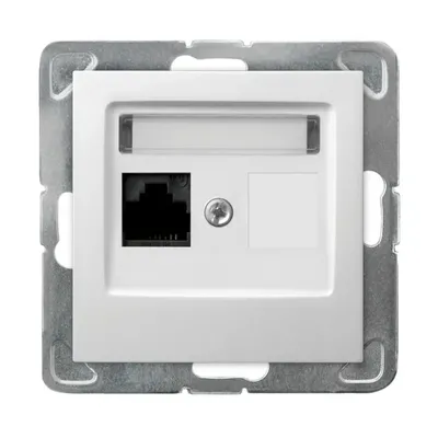 Gniazdo komputerowe pojedyncze RJ45 kat. 5e Ospel Impresja białe, z miejscem na etykietę.