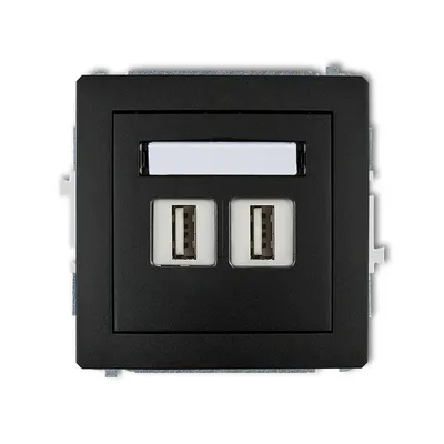Karlik DECO podwójne gniazdo USB-A 3.0 w kolorze czarny mat z polem opisowym, model -12DGUSB-6
