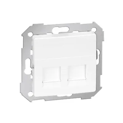 Pokrywa do podwójnego gniazda RJ45 Simon 82, biała, płaska, z żaluzjami.