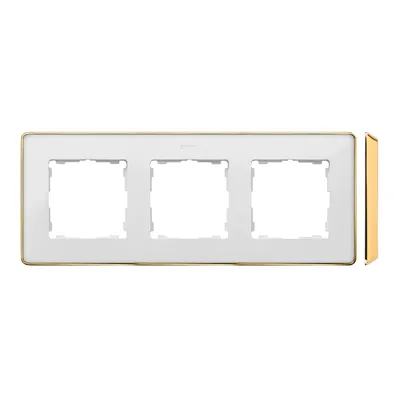 Potrójna ramka Simon 82 Detail SELECT-metal w kolorze białym z eleganckim złotym wykończeniem, idealna do nowoczesnych wnętrz.