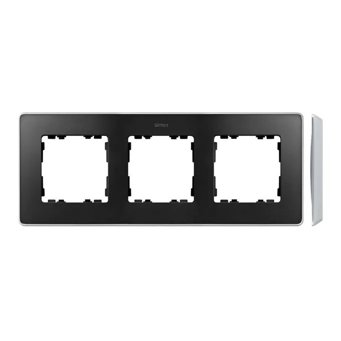 Potrójna ramka Simon 82 Detail SELECT-metal w kolorze grafitowym z aluminiową podstawą, idealna do nowoczesnych wnętrz.