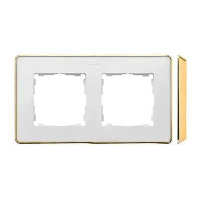 Ramka podwójna Simon 82 Detail SELECT-metal w kolorze białym ze złotą ramką, z miejscem na dwa moduły.