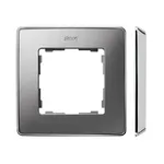 Ramka pojedyncza Simon 82 Detail SELECT-metal w kolorze aluminium z chromowaną podstawą, elegancka i nowoczesna.