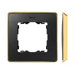 Ramka pojedyncza Simon 82 Detail SELECT-metal w kolorze grafitowym z elegancką, złotą ramką, producent Kontakt-Simon.