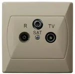 Beżowe gniazdo antenowe RTV-SAT końcowe Ospel GPA-AS/01 z trzema wejściami: R, TV i SAT.