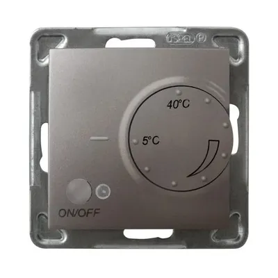 Regulator temperatury Ospel Tytan Impresja RTP-1Y/m/23 z pokrętłem regulacji od 5°C do 40°C i przyciskiem ON/OFF.