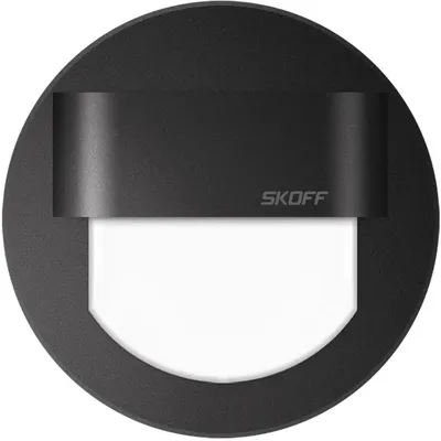 Czarna oprawa Rueda LED Skoff o okrągłym kształcie, emitująca zimne światło, przeznaczona do napięcia 230V.