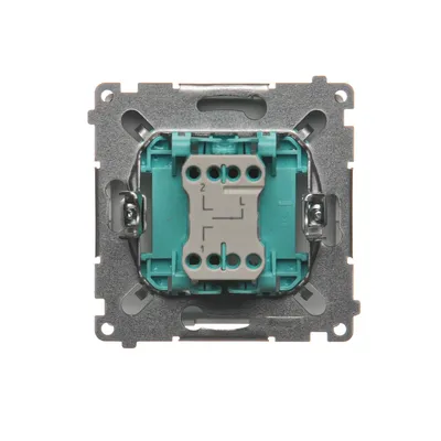 Łącznik żaluzjowy trójpozycyjny Simon Basic BMZW1K.01/43 w kolorze srebrny mat, widok od tyłu z mechanizmem.
