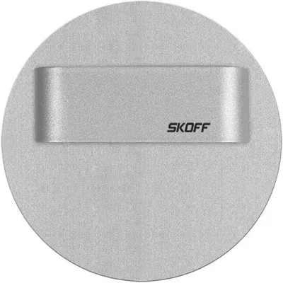 Okrągła, aluminiowa oprawa Rueda Short LED Skoff w kolorze ciemnoniebieskim z widocznym logo producenta.