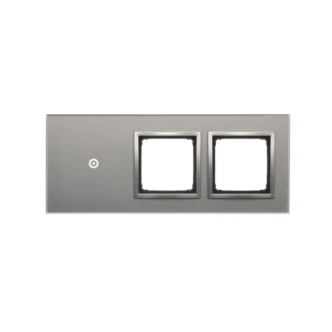 Panel dotykowy Simon 54 Touch DSTR3100/71 w kolorze srebrna mgła, z jednym polem dotykowym i dwoma otworami na osprzęt.