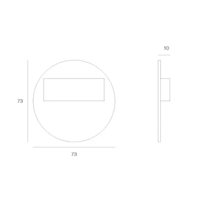 Schemat techniczny oprawy Rueda Short LED aluminium b.niebieska 230V Skoff, wymiary 73x73 mm, grubość 10 mm.