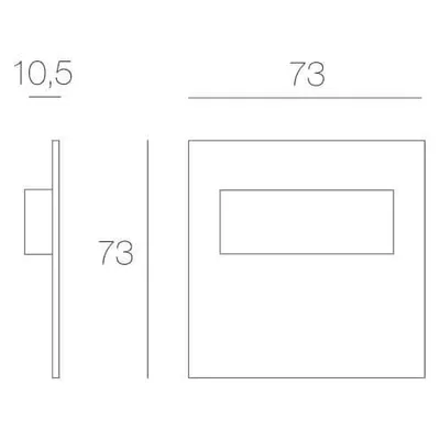 Schemat techniczny oprawy Tango Short LED aluminium b.zimna 230V Skoff z wymiarami: wysokość 73 cm, szerokość 73 cm, głębokość 10,5 cm.