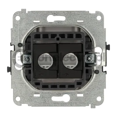 Gniazdo komputerowe podwójne RJ45, kat.5e Karlik MINI - MGK-2, białe, z metalowym mocowaniem i dwoma portami.