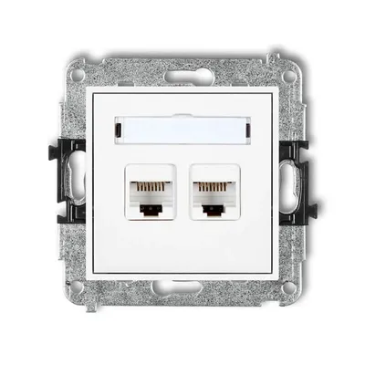 Gniazdo komputerowe podwójne RJ45 kat.5e biały połysk Karlik MINI z polem opisowym