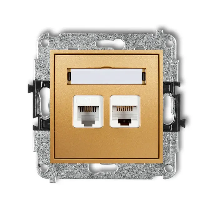 Gniazdo komputerowo-telefoniczne RJ11+RJ45, kat.5e, Złoty Karlik MINI - 29MGTK, z polem opisowym