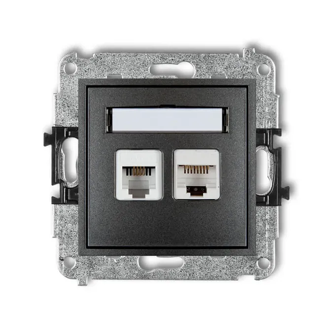 Gniazdo komputerowo-telefoniczne RJ11+RJ45, kat.5e, grafitowe, z polem opisowym, Karlik MINI