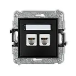 Gniazdo telefoniczne podwójne Karlik MINI w kolorze czarny mat z polem opisowym, z dwoma gniazdami RJ45.