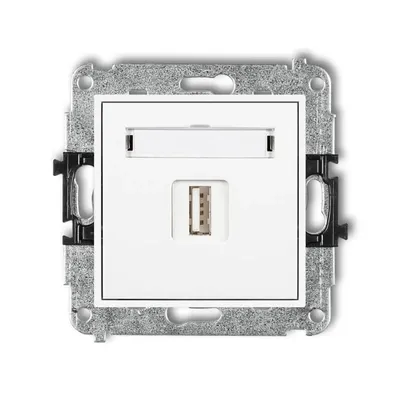 Ładowarka pojedyncza USB typu A 2A Biały połysk Karlik MINI - MCUSB-3 z metalowym mocowaniem