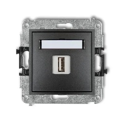 Ładowarka pojedyncza USB typu A 2A grafitowa Karlik MINI z polem opisowym, model 11MCUSB-3