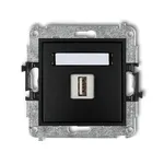 Pojedyncza ładowarka USB typu A 1A Karlik MINI w kolorze czarnym matowym z metalową ramką montażową.