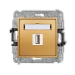 Pojedyncza ładowarka USB typu A 1A Złoty Karlik MINI z gniazdem USB i wskaźnikiem LED, montaż podtynkowy.