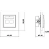 Schemat techniczny gniazda telefonicznego podwójnego Karlik MINI MGT-2 z wymiarami: 80x80mm, głębokość 41,9mm, wysokość 14mm.