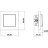 Schemat techniczny łącznika schodowego Karlik MINI 27MWP-3 w kolorze szarym matowym z podanymi wymiarami: 80x80 mm, głębokość 37,10 mm, wysokość 16,60 mm.