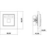 Schemat techniczny ładowarki pojedynczej USB typu A 1A Karlik MINI z wymiarami: 80x80 mm, głębokość 41,90 mm, wystawanie 14 mm.