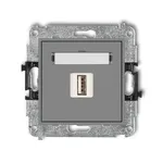 Szara matowa ramka pojedynczej ładowarki USB typu A 1A Karlik MINI z gniazdem USB.