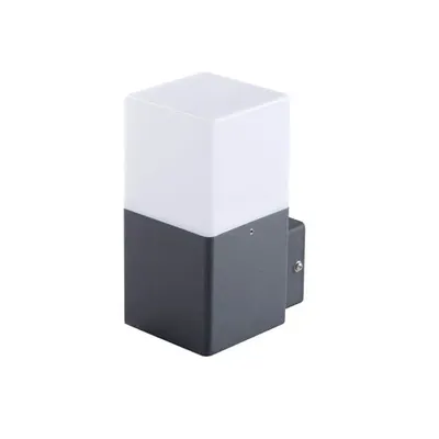 Nowoczesna, kwadratowa oprawa ogrodowa VADRA 16L-UP E27 IP-44 Kanlux w kolorze grafitowym z mlecznym kloszem.