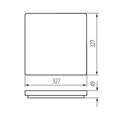 Schemat techniczny oprawy LED Kanlux VARSO z wymiarami: 327x327 mm, grubość 49 mm.