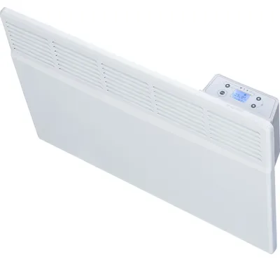 Biały grzejnik elektryczny z programatorem Thermoval T18 ED 1500 o mocy 1500W, z cyfrowym wyświetlaczem temperatury.