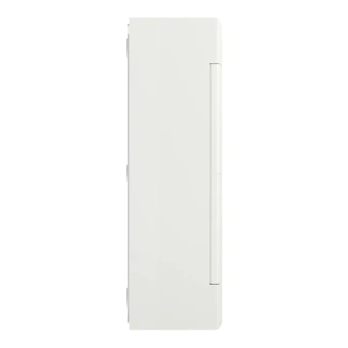 Rozdzielnica natynkowa Schneider Electric Easy9 24 moduły (2x12) IP-40, białe drzwi, widok z boku.