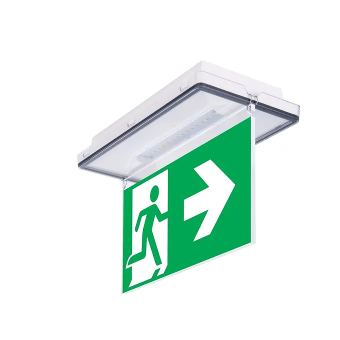Awaryjne oświetlenie LED Intelight z zielonym znakiem ewakuacyjnym kierunku "wyjście w prawo".