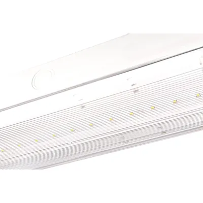 Biała oprawa ewakuacyjno-awaryjna Intelight ORION LED II z widocznymi diodami LED i kloszem.