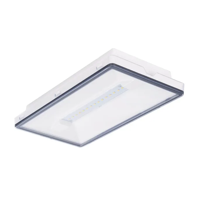 Biała oprawa ewakuacyjno-awaryjna LED VELLA ECO SO 125 M 3h IP65 Intelight z transparentną osłoną i widocznymi diodami.