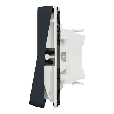 Mechanizm łącznika uniwersalnego IP55 Antracyt Schneider Mureva Styl - widok boczny z widocznymi elementami montażowymi i antracytową ramką.