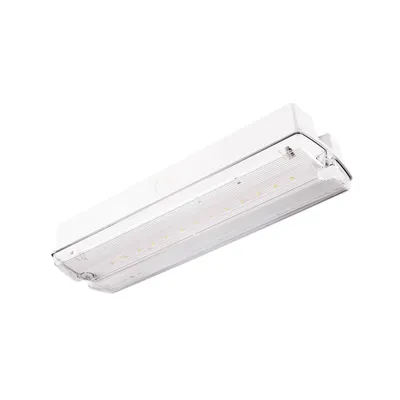 Oprawa ewakuacyjno-awaryjna ORION LED II 150 M 3h MT 4,5W Biały Intelight - 91715, biała, z przezroczystą osłoną i widocznymi diodami LED.