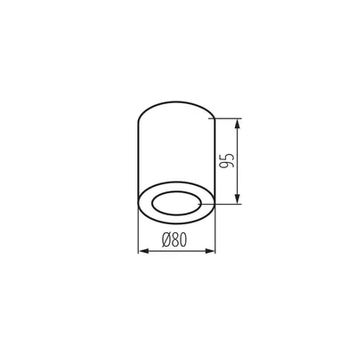 Schemat techniczny oprawy sufitowej Kanlux SANI IP44 DSO-B GU10, wymiary: średnica 80 mm, wysokość 95 mm.