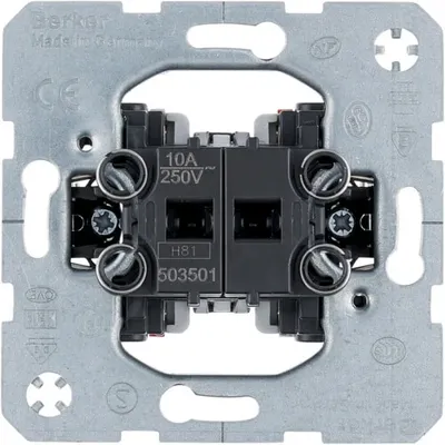 Mechanizm łącznika przyciskowego Berker one.platform 503501, 1 zestyk zwierny i 1 rozwierny, 10A 250V, Made in Germany.