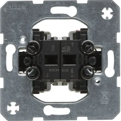 Mechanizm podwójnego przycisku zwiernego Hager one.platform WDEM5035 (Berker 535035) z oznaczeniami TNB, 10 A, 250V.