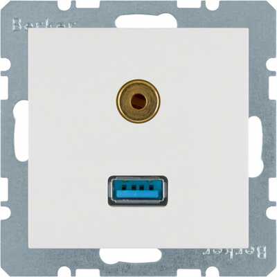 Gniazdo USB / 3,5 mm Audio Biały połysk Berker B.Kwadrat - 3315398989