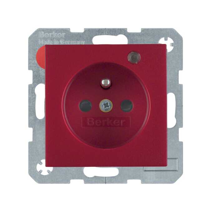 Gniazdo z uziemieniem i diodą LED Czerwony mat Berker B.3/B.7 - 6765091915