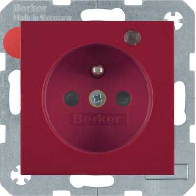 Gniazdo z uziemieniem i diodą LED Czerwony połysk Berker B.Kwadrat - 6765098915