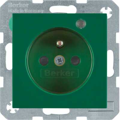 Gniazdo z uziemieniem i diodą LED Zielony połysk Berker B.Kwadrat - 6765098913