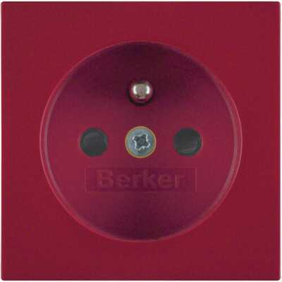 Płytka czołowa gniazda z uziemieniem i przesłonami Czerwony Berker B.Kwadrat/B.3/B.7 - 3965768962