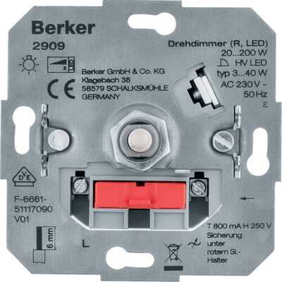 Ściemniacz obrotowy obciążenie R 20-200W, LED 3-40W (mechanizm) Berker one.platform - 2909