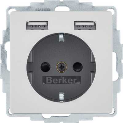 Gniazdo Schuko z ładowarką USB 2,4A Alu aksamit Berker Q.1/Q.3/Q.7 - 48036084